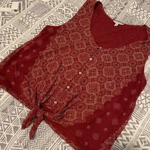 LUCKY BRAND Printed Front Tie Top